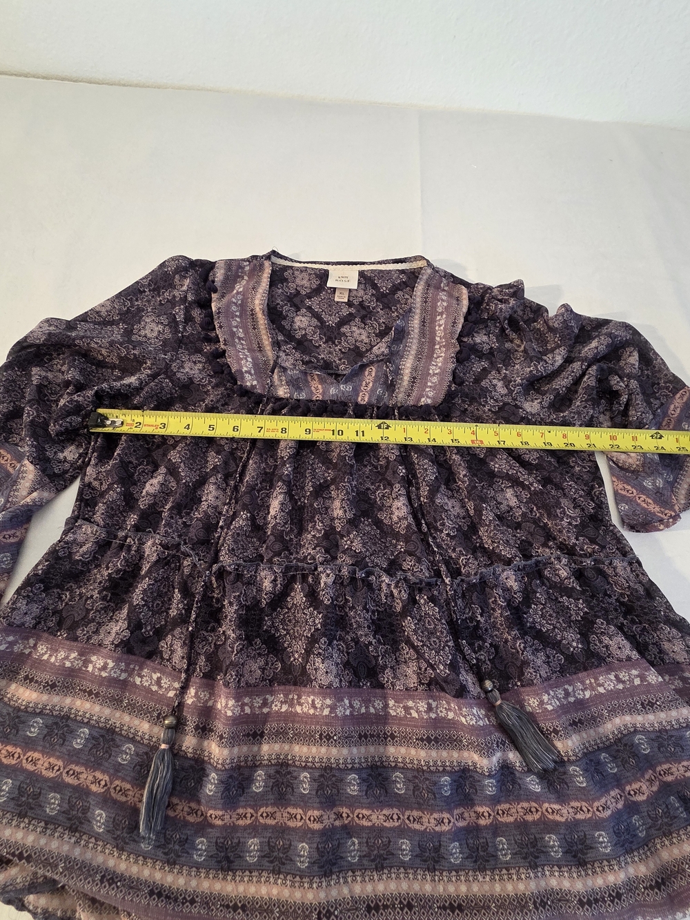 Knox Rose Boho Purple Paisley Print Tunic. Size XL - Picture 4 of 8